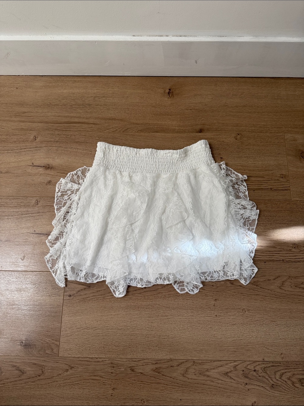 White Lace Layered Ruffle Mini Skirt
